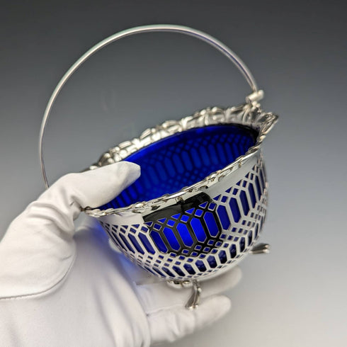 British Vintage Blue Inner Silver Plated Basket